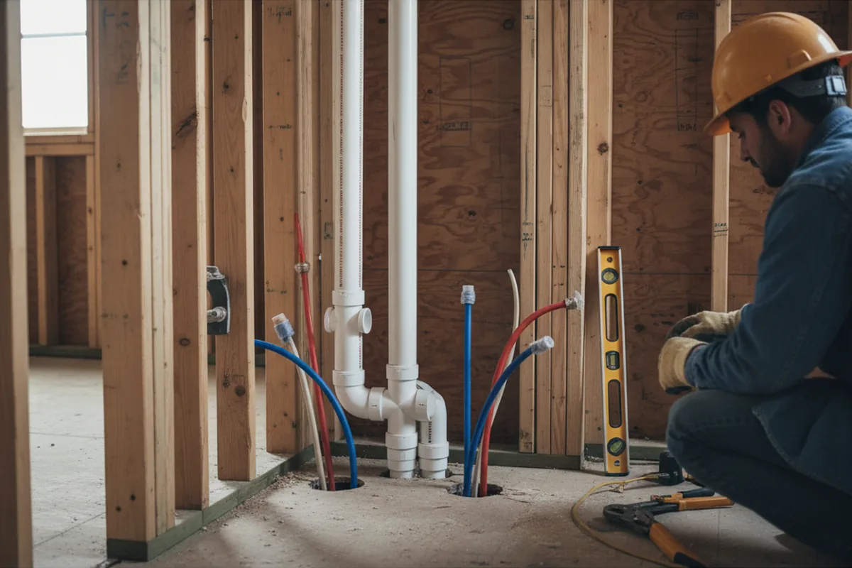 Drain and supply rough-in during Drain Cleaning in Stamford