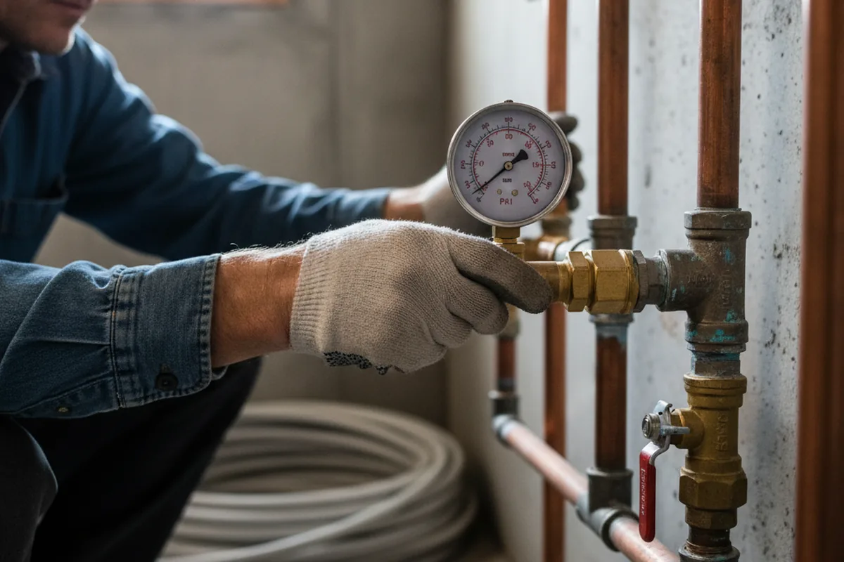 Pressure testing a repaired line during Water Line Repair in Stamford